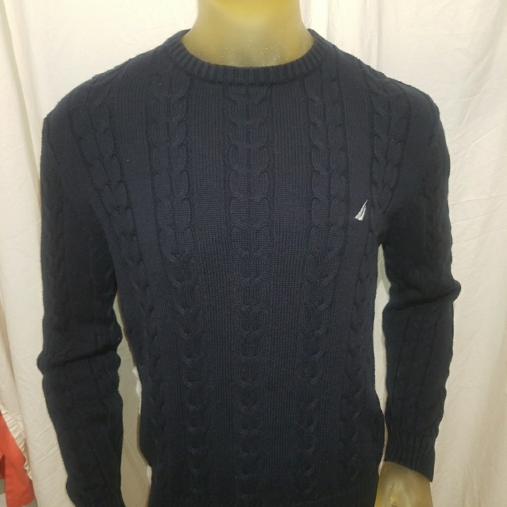 Nautica Men's Size Medium Blue Cable Knit Cotton